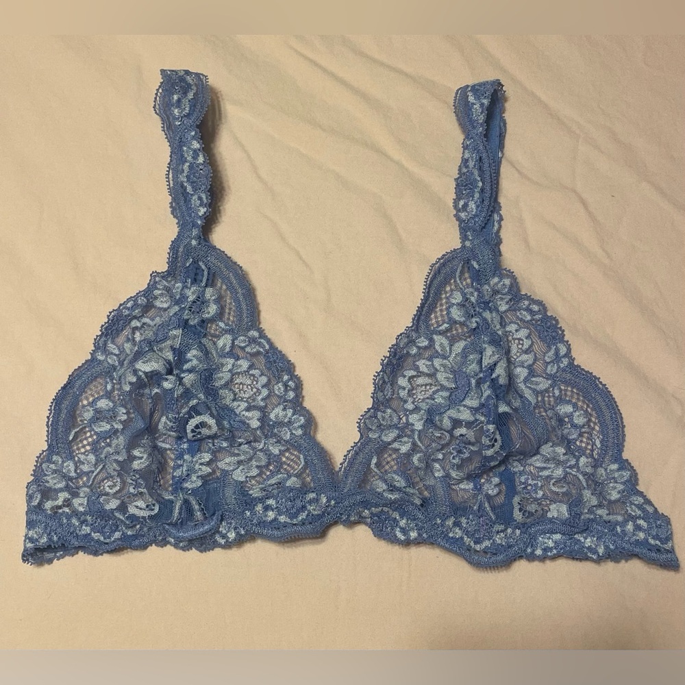 Vintage La Perla Blue lace Floral bralette sz 4 flowers C D 38 bra